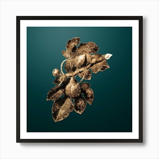 Gold Botanical Peach on Dusk Blue n.2850 Art Print by holyrockarts