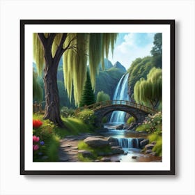 River Surrounded By Willow Trees More Trees 3 Art Print