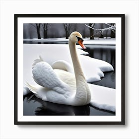 Cisne Blanco En La Nieve Art Print