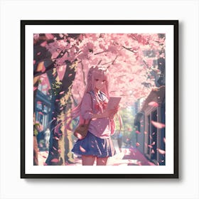 Anime Sakura Chery Blossom Woman Art Print