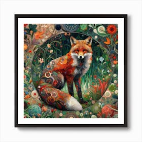 Fox in the Style of Collage-inspired Art Print