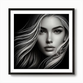 Black And White Portrait Of Beautiful Woman Art Print