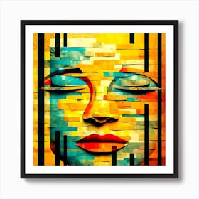 Abstract Painting of Stone Face, Native People,Abstract Of A Woman Art Print