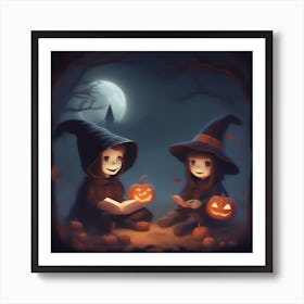 Cute Halloween Witches Art Print