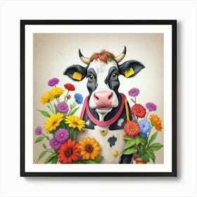 Cow With Flowers 21 Art Print