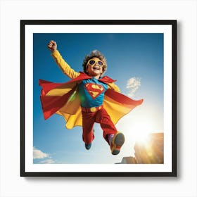 A Dynamic Superhero Costume Clad Business Leader Soaring Through A Bright Summer Sky Their Cape Rip (4) Art Print