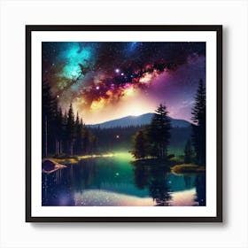 Starry Sky Over Lake 10 Art Print