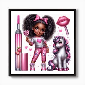 Little Black Girl With Unicorn Art Print