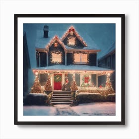 Christmas House At Night 2 Art Print