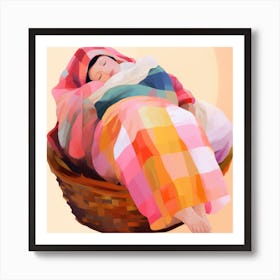 Girl Sleeping In A Basket Art Print