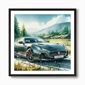 Sports car in nature in Ghibli style Art Print