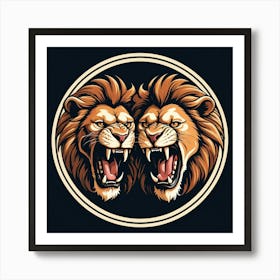 Two Lions In A Circle Art Print