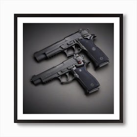 Two Pistols On A Black Background Art Print