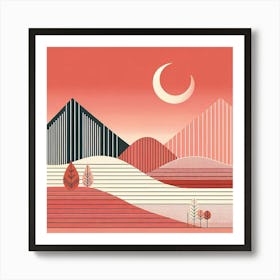 "Desert Dusk Geometry"  As the crescent moon rises, this captivating image takes you to a stylized desert landscape at dusk, characterized by geometric shapes and a warm, monochromatic color scheme. This piece is a celebration of the beauty found in simplicity and symmetry, perfect for those who are drawn to abstract interpretations of natural scenes. Ideal for adding a sophisticated touch to any modern space, it invites viewers to contemplate the quietude of desert twilight. Art Print