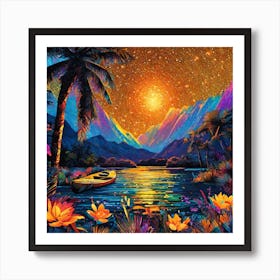 Canoe in lake Art Print