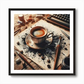 Coffee And Pens Art Print