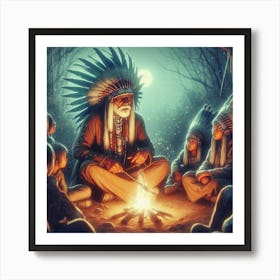 Indian Chief And His Family Art Print