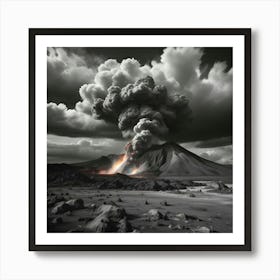 Black And White Image Of A Volcano 2 Art Print