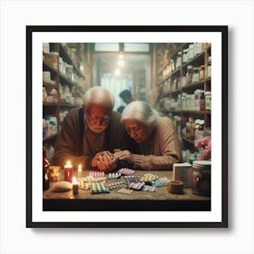 Old Couple In A Pharmacy Art Print