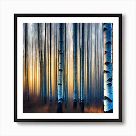 Birch Trees At Sunrise Art Print