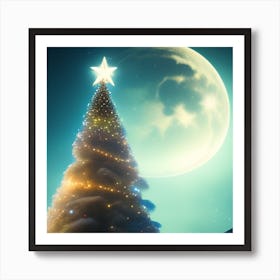 Christmas Tree In Front Of The Moon Art Print