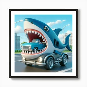 Shark On A Car Art Print