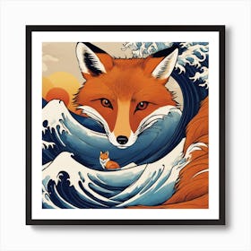 Fox in the wave Art Print