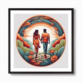 Couple Walking In The Woods Art Print