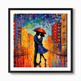 Kissing In The Rain Art Print