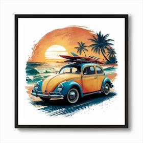 Vw Beetle At Sunset Art Print