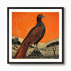 Retro Bird Lithograph Pheasant 1 Art Print