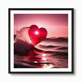 Glass heart in ocean waves Art Print