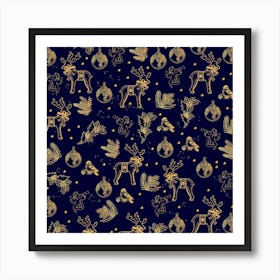 Christmas Pattern Gold December Happy Holidays Merry Christmas Winter Family Festive Gold New Year Art Print