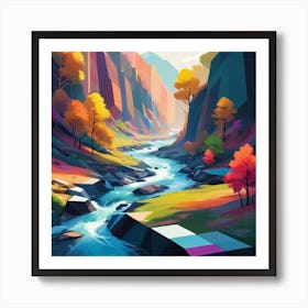 A modern digital painting of a river, with bold, geometric shapes and a vibrant color scheme, showcasing the beauty of technology and nature combined. 1 Art Print