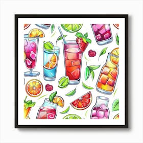 Seamless Pattern With Fruits And Drinks 1 Art Print