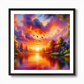 Sunset Over The River Art Print