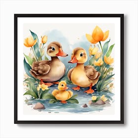 Duck Family Watercolor Art Print