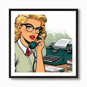 Pop Retro Office Woman Art Print