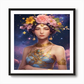 Girl With Flowers In Her Hair Art Print