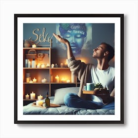 Man Sitting On Bed With Candles Art Print