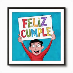 Feliz cumple and Feliz cumpleaños sign means Happy Birthday in Spanish language, Birthday party celebration gift with birthday cake candle colorful balloons best congratulation over light backgroundFeliz Cumple 9 Art Print