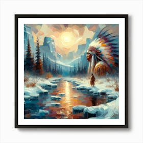 Native American Indian Male By The Stream Abstract 3 Art Print