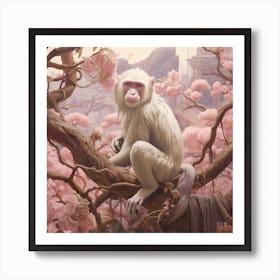 Macaque 3 Pink Jungle Animal Portrait Art Print
