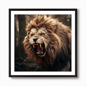 Lion Roaring In The Forest Art Print