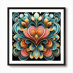 Abstract art of exotic flowers with vibrant abstract hearts in their designs, hearts, 12 Art Print