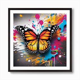 Butterfly With Paint Splashes 1 Art Print