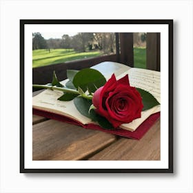 Rose On An Open Book Art Print