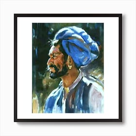 Indian Man In Blue Turban Art Print