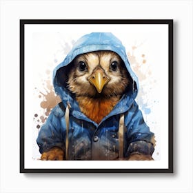 Watercolour Cartoon Quail In A Hoodie 1 Art Print