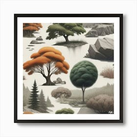 Trees And Rocks Art Print